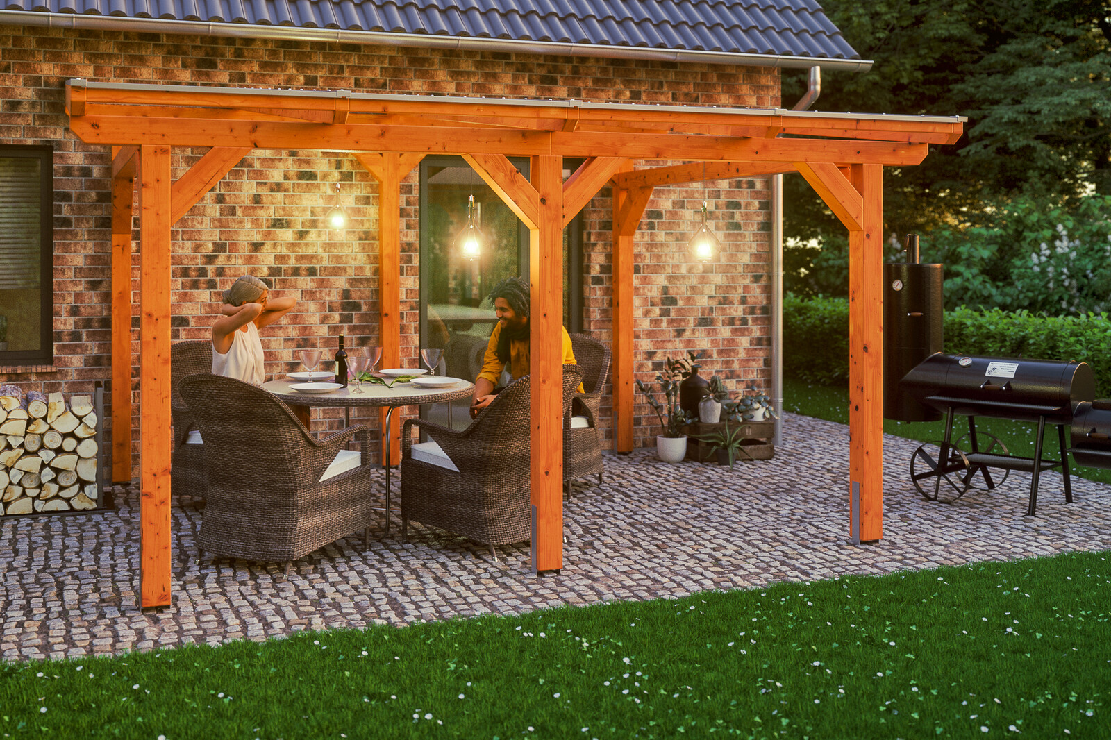 Terrassenüberdachung Siena 434 x 250 cm, Leimholz, eiche hell
