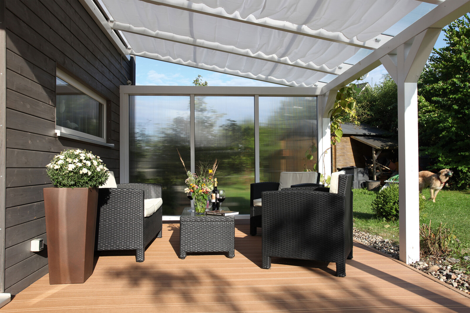 Seitenwand m. Polycarbonatplatten 355 x 200 cm, Fichte, eiche hell