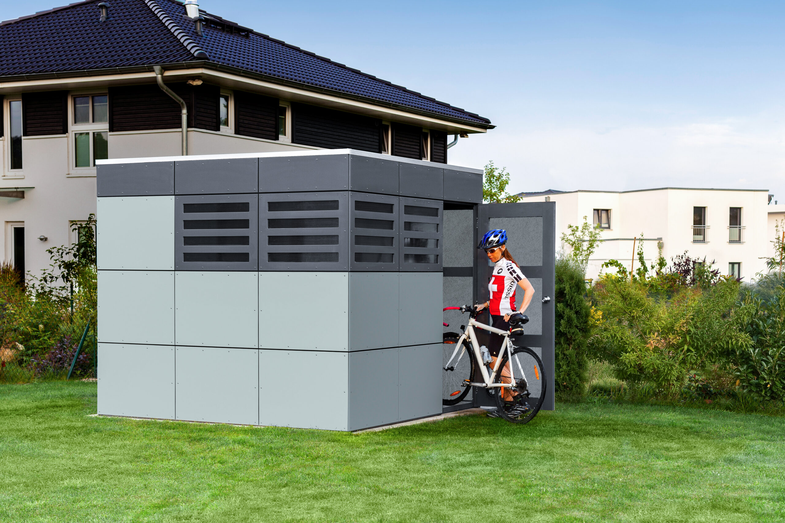 Gartenhaus Sydney mit Radfahrerin