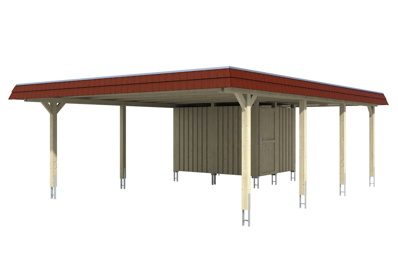 Carport Wendland, rode plaat met leisteenuiterlijk 630 x 879 cm, met bergruimte, onbehandeld, met Aluminium dakplaten