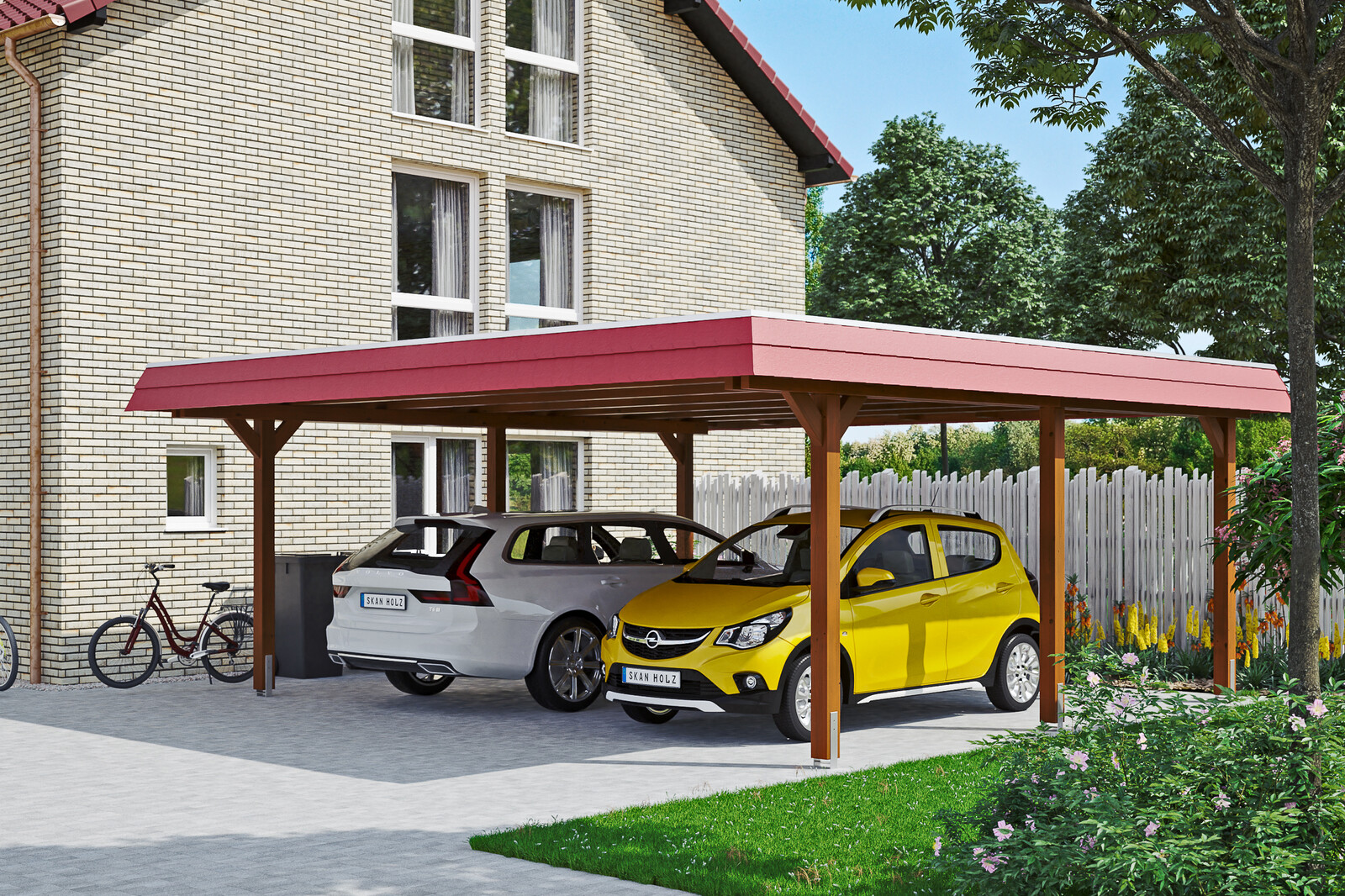 Doppelcarport Wendland, rote Blende