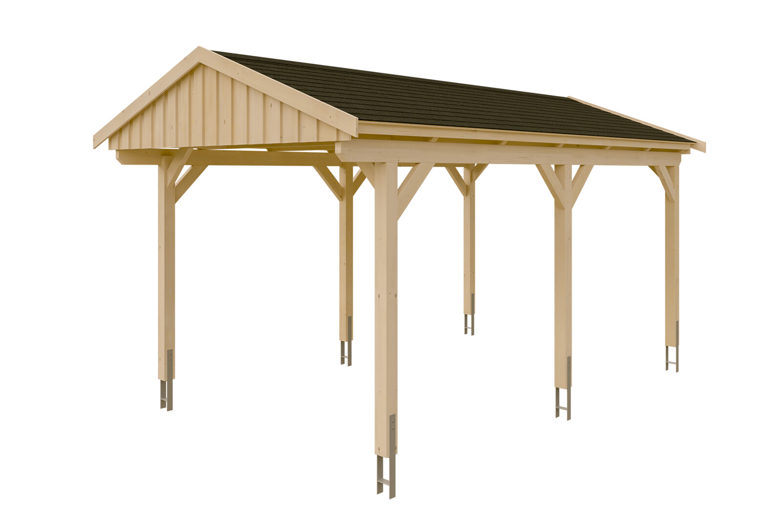 Carport Fichtelberg 317 x 566 cm, schwarze Schindeln, natur