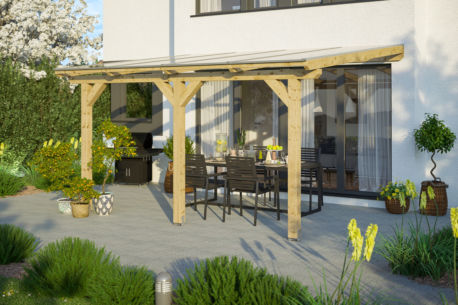 Terrassenüberdachung Andria 434 x 250 cm, Leimholz, natur