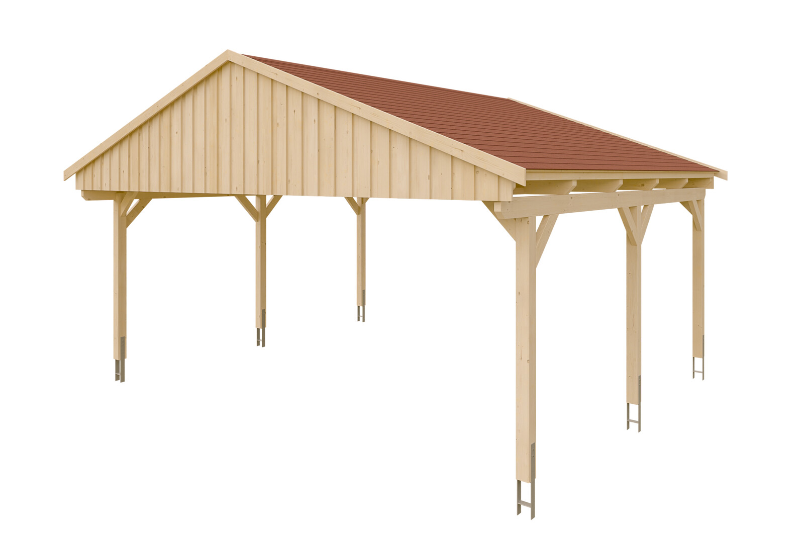 Carport Fichtelberg 618 x 566 cm, rote Schindeln, natur
