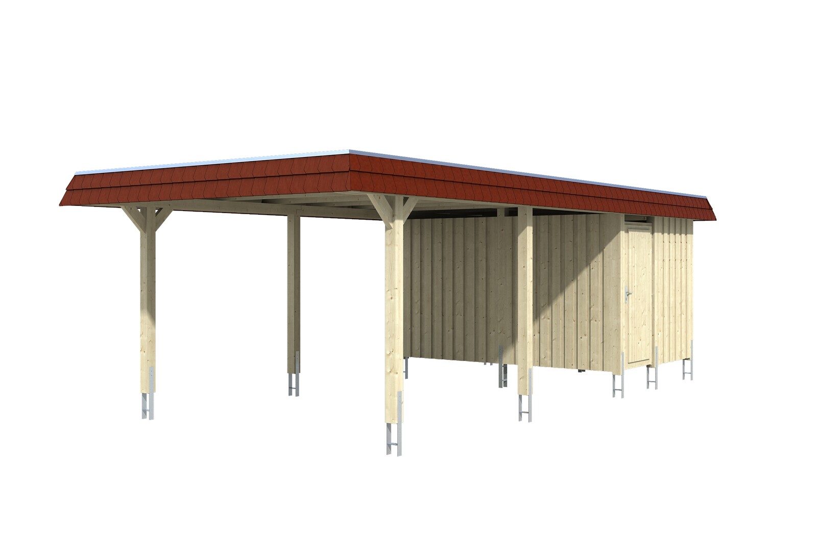 Carport Wendland, rode plaat met leisteenuiterlijk 409 x 870 cm, met bergruimte, gelakt in licht eiken, met dakbetimmering en EPDM-folie