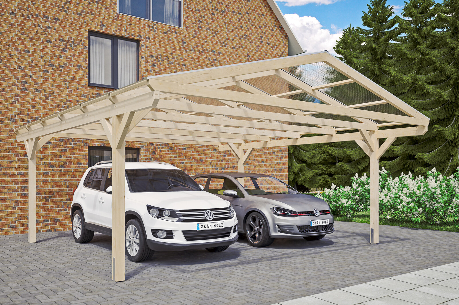 Carport Westerwald 570 x 648 cm, onbehandeld, met polycarbonaatplaten