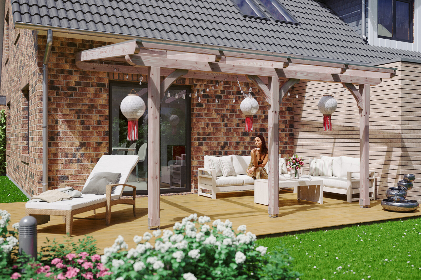 Terrassenüberdachung Rimini 434 x 250 cm, Douglasie, natur