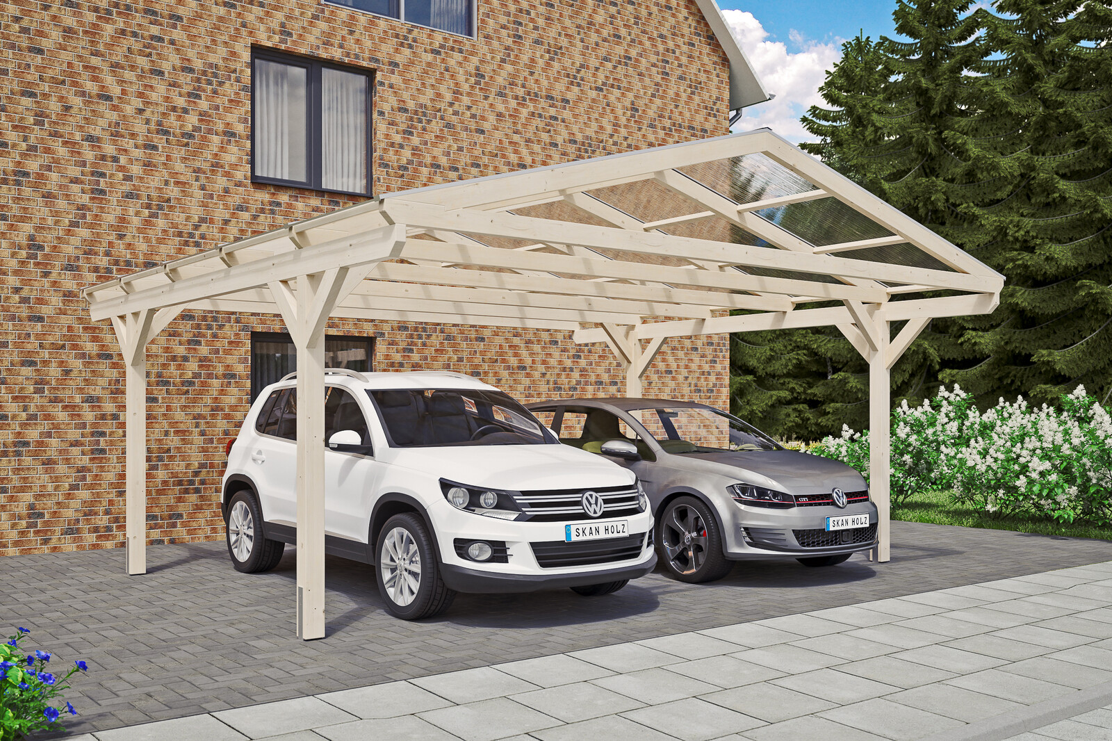 Carport Westerwald 570 x 541 cm, onbehandeld, met polycarbonaatplaten