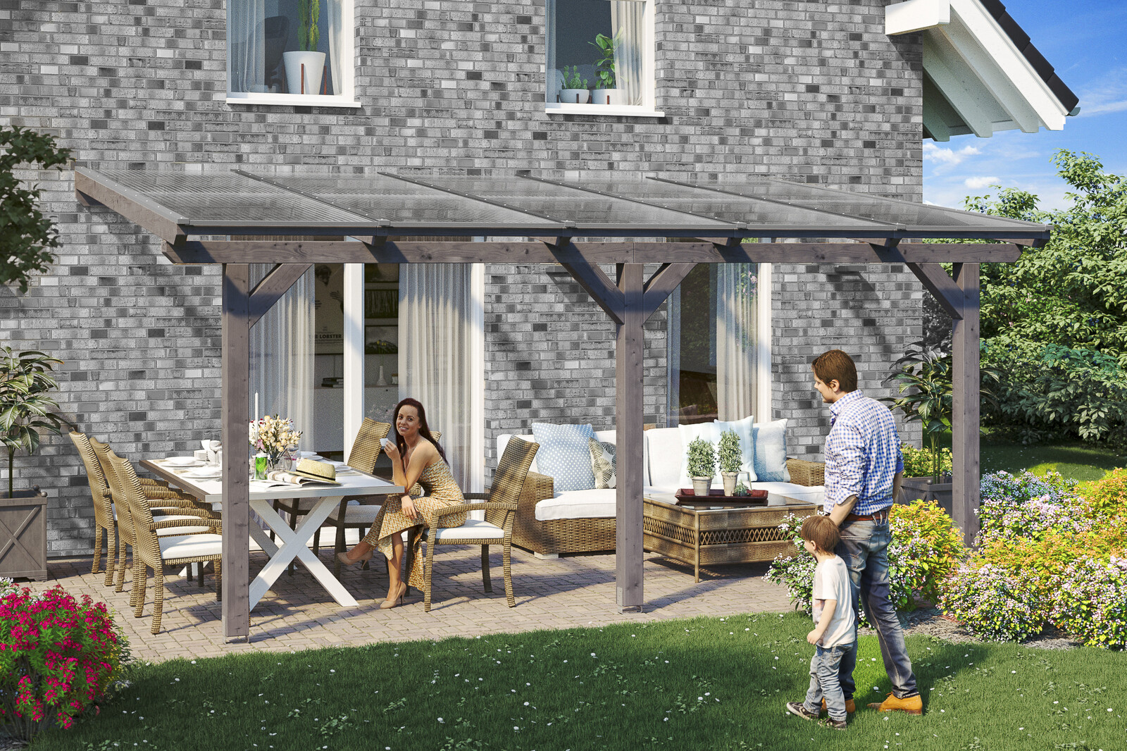 Terrassenüberdachung Bormio 541 x 250 cm, Leimholz, schiefergrau