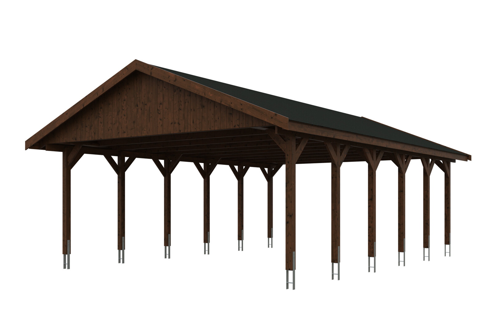 Carport Wallgau 620 x 900 cm, nussbaum, schwarze Schindeln