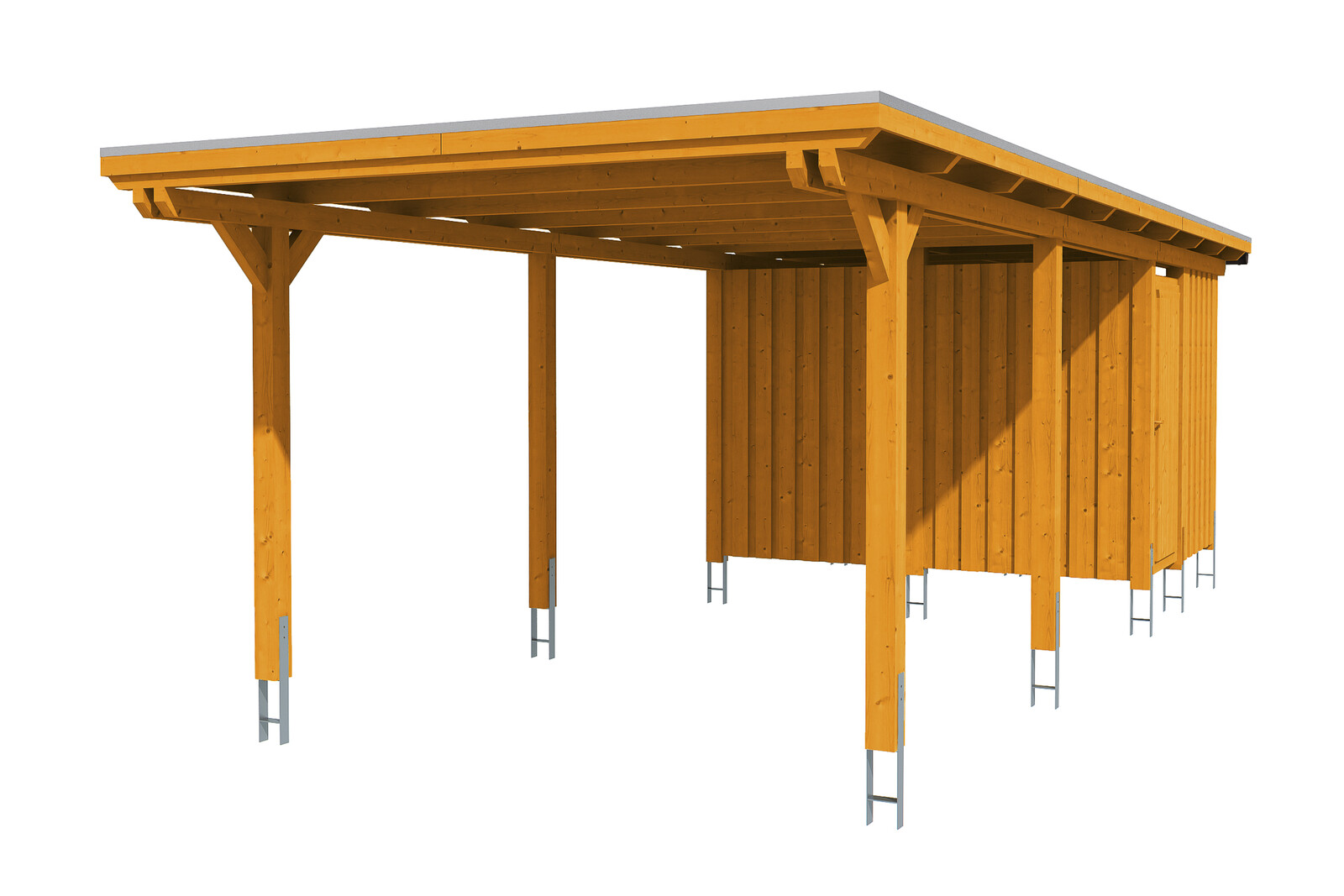Carport Emsland 354 x 846 cm mit EPDM-Dach, mit Abstellraum, eiche hell