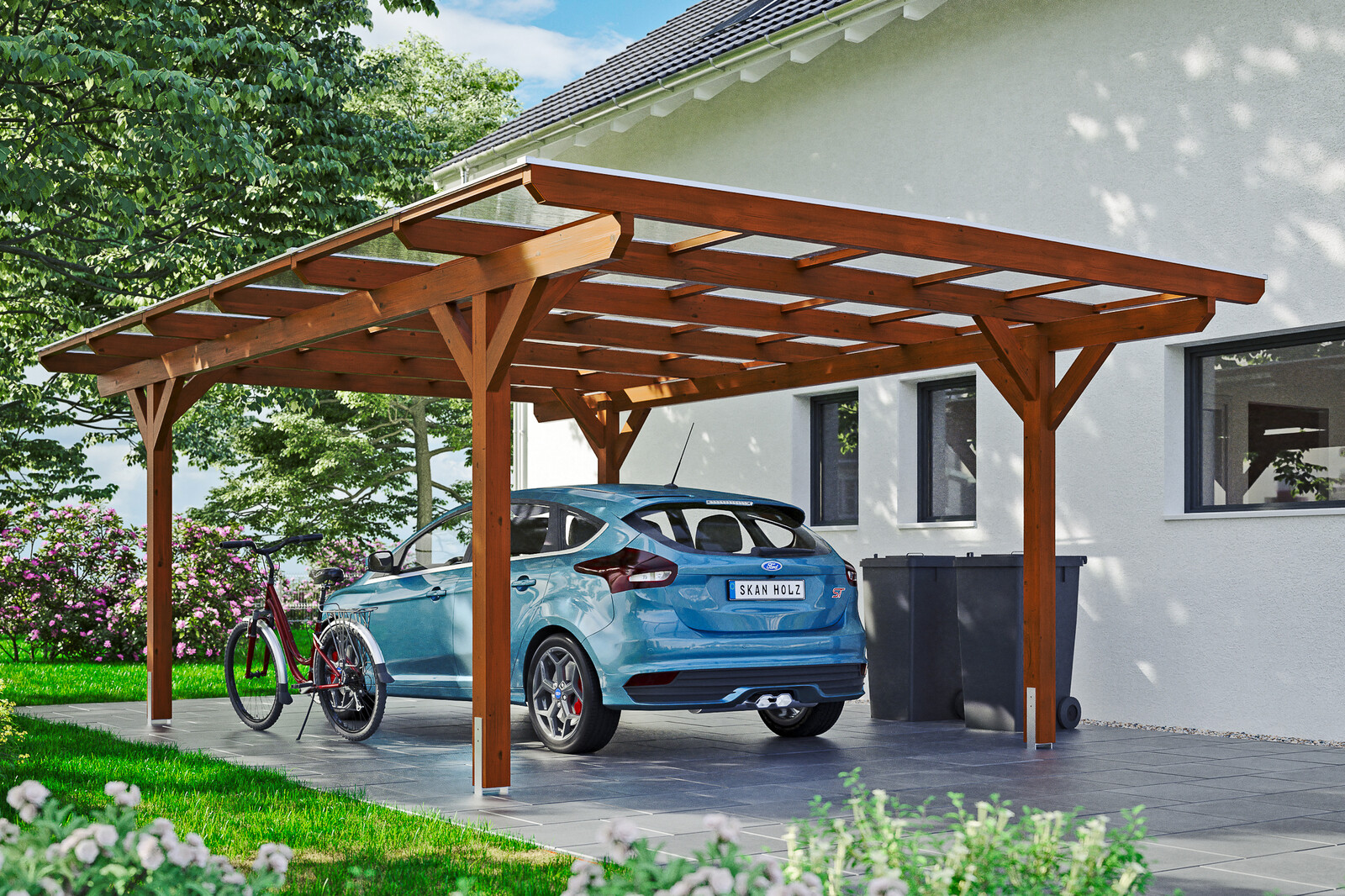 Carport Odenwald 428 x 648 cm, nussbaum