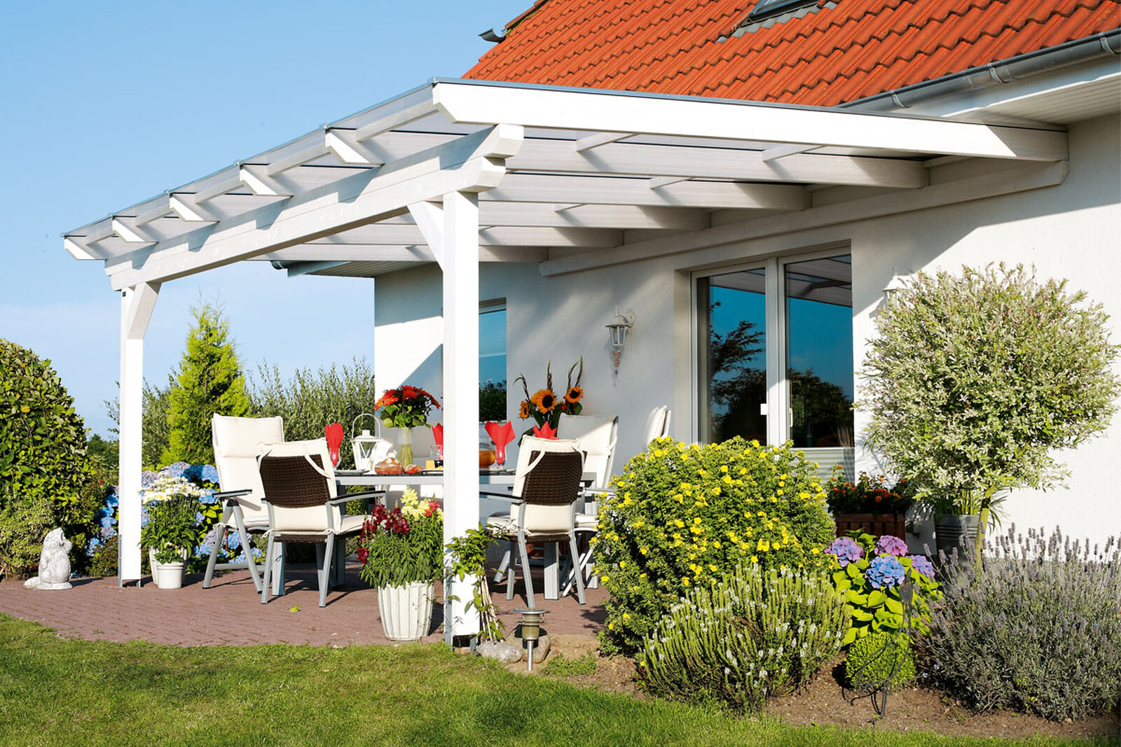 Terrassenüberdachung Ancona 434 x 250 cm, Leimholz, weiß