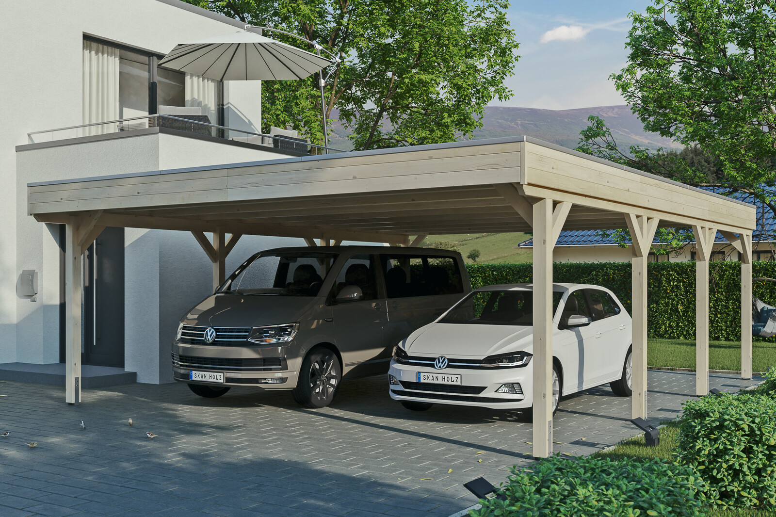 Carport Grunewald 622 x 796 cm mit EPDM-Dach, natur