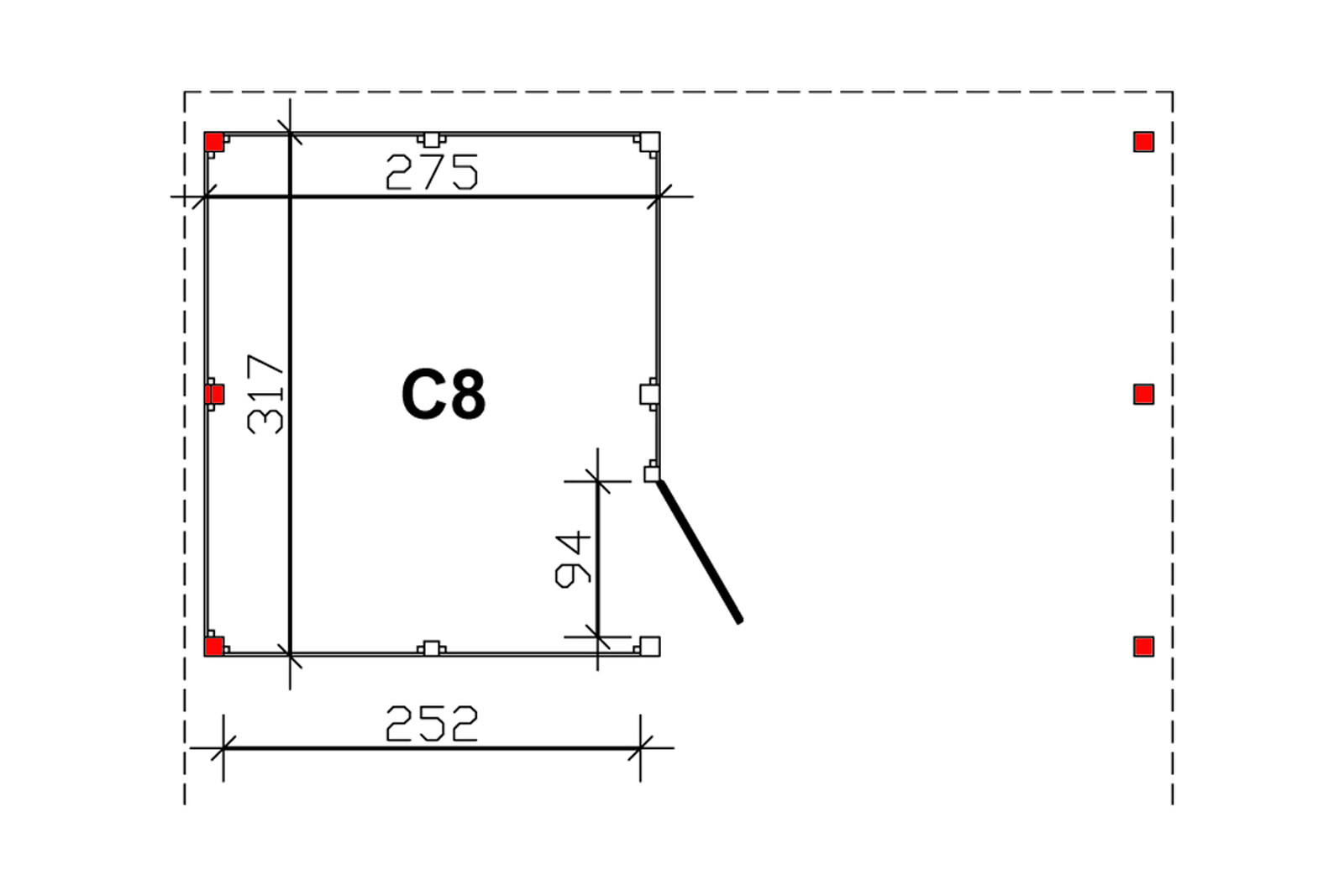 Abstellraum C8, 275x317cm, Profilschalung,  grün imprägniert