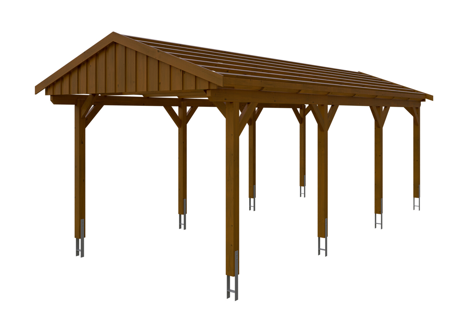 Carport Fichtelberg 317 x 808 cm, Dachlattung, nussbaum