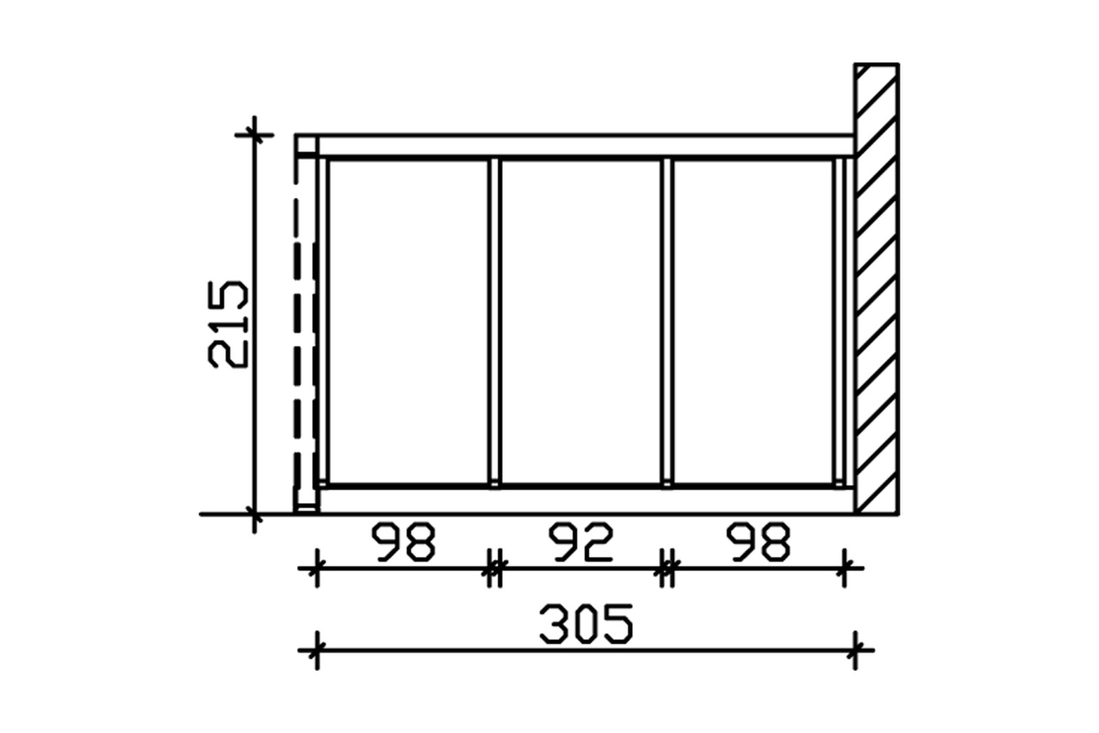 Seitenwand m. Polycarbonatplatten 305 x 200 cm, Douglasie, nussbaum