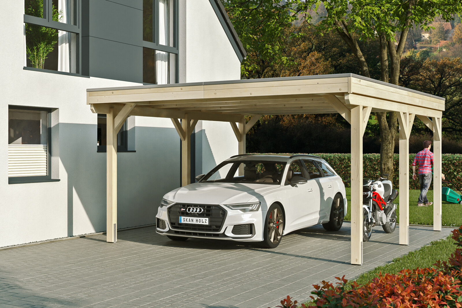 Carport Grunewald 427 x 554 cm mit EPDM-Dach, natur