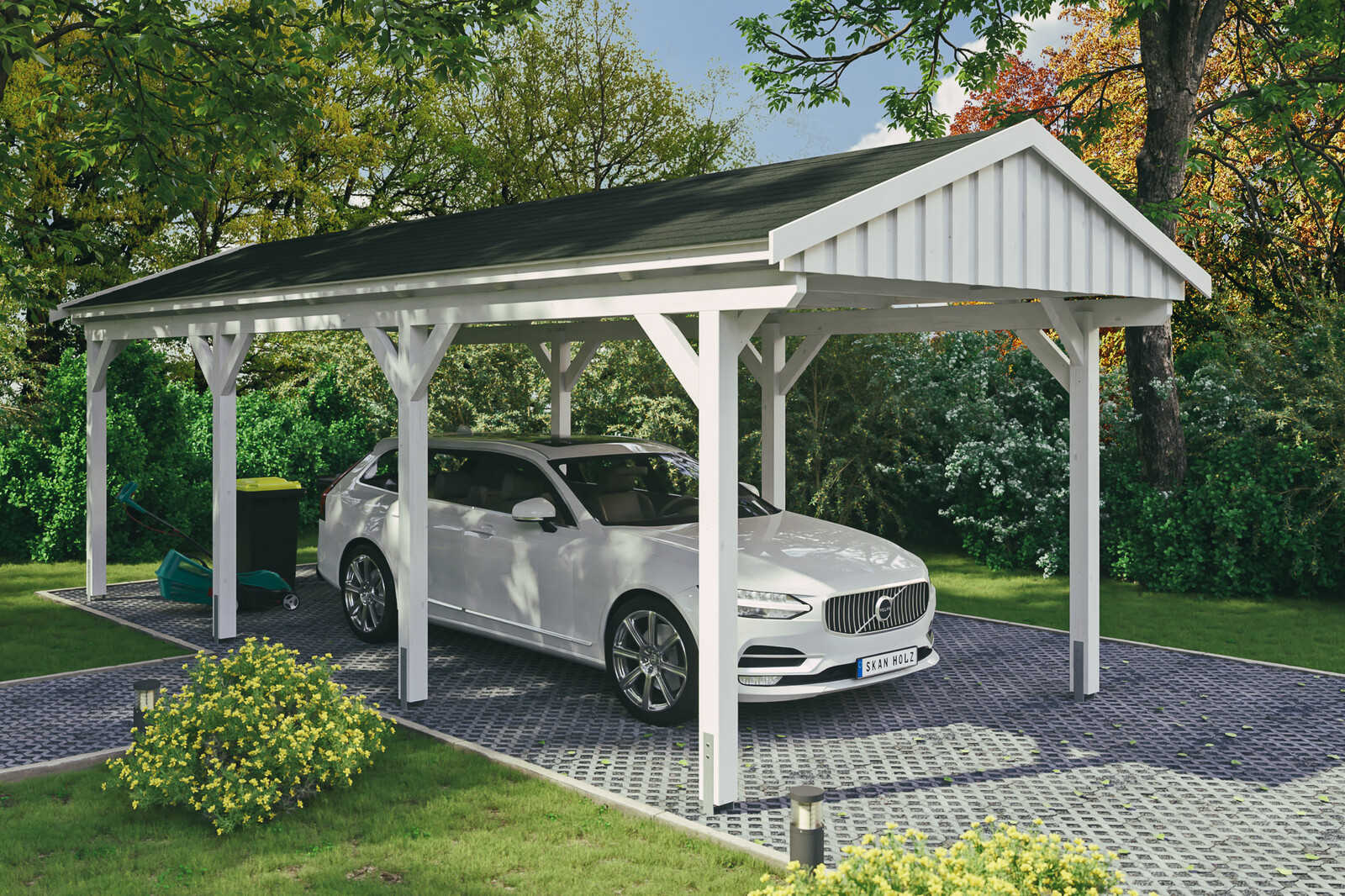 Carport Fichtelberg 317 x 808 cm, schwarze Schindeln, weiß