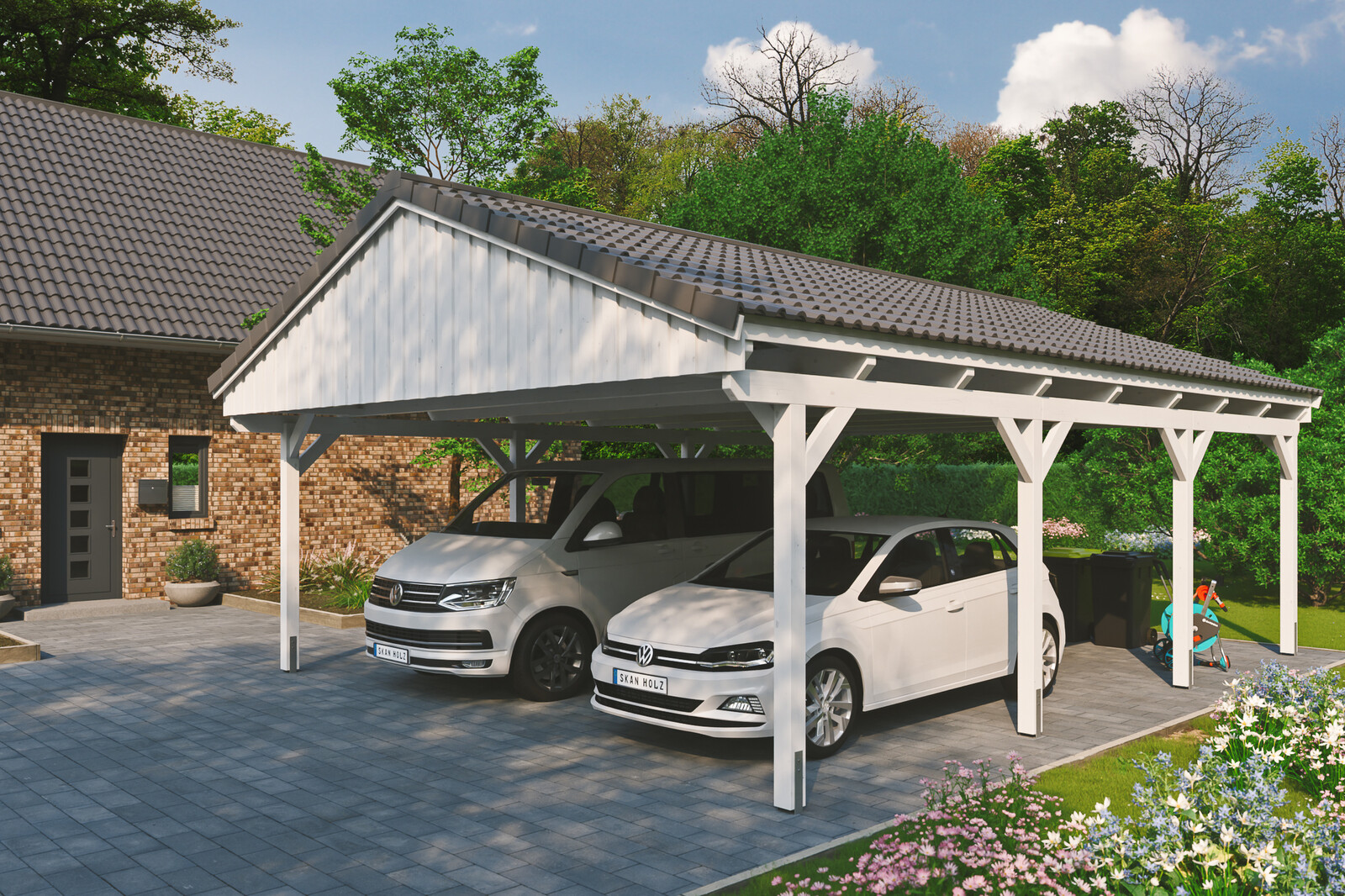 Carport Fichtelberg 618 x 808 cm, Dachlattung, weiß