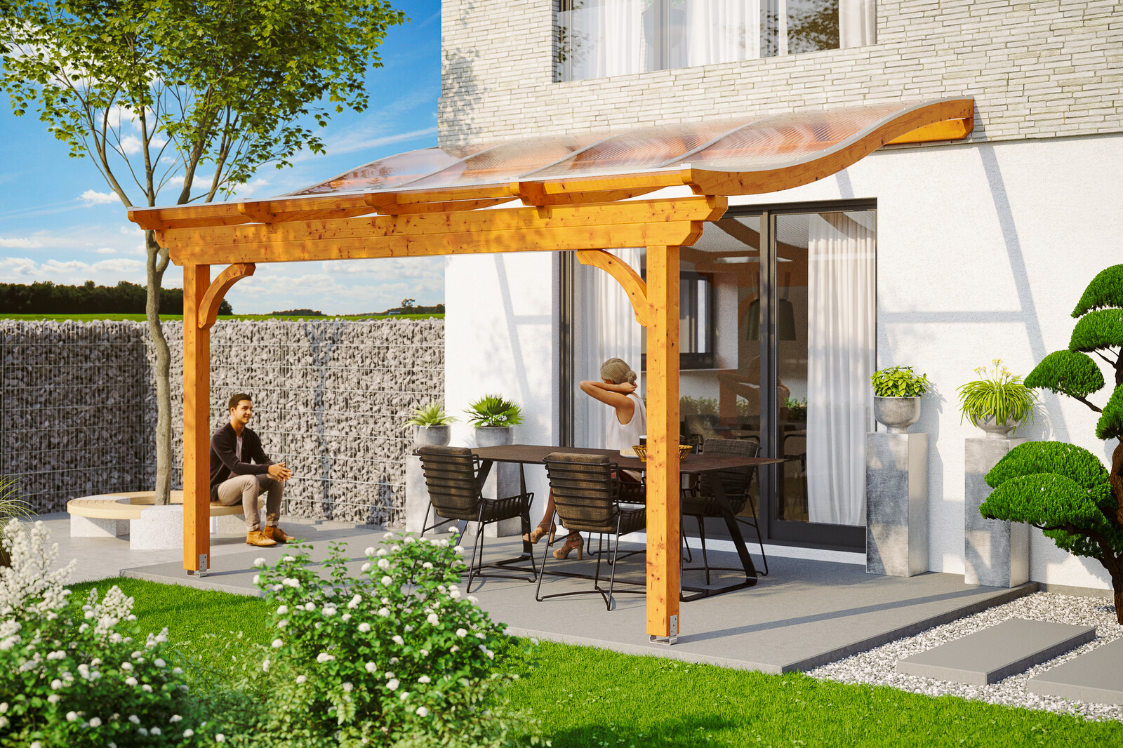 Terrassenüberdachung Verona 434 x 289 cm, Leimholz, eiche hell