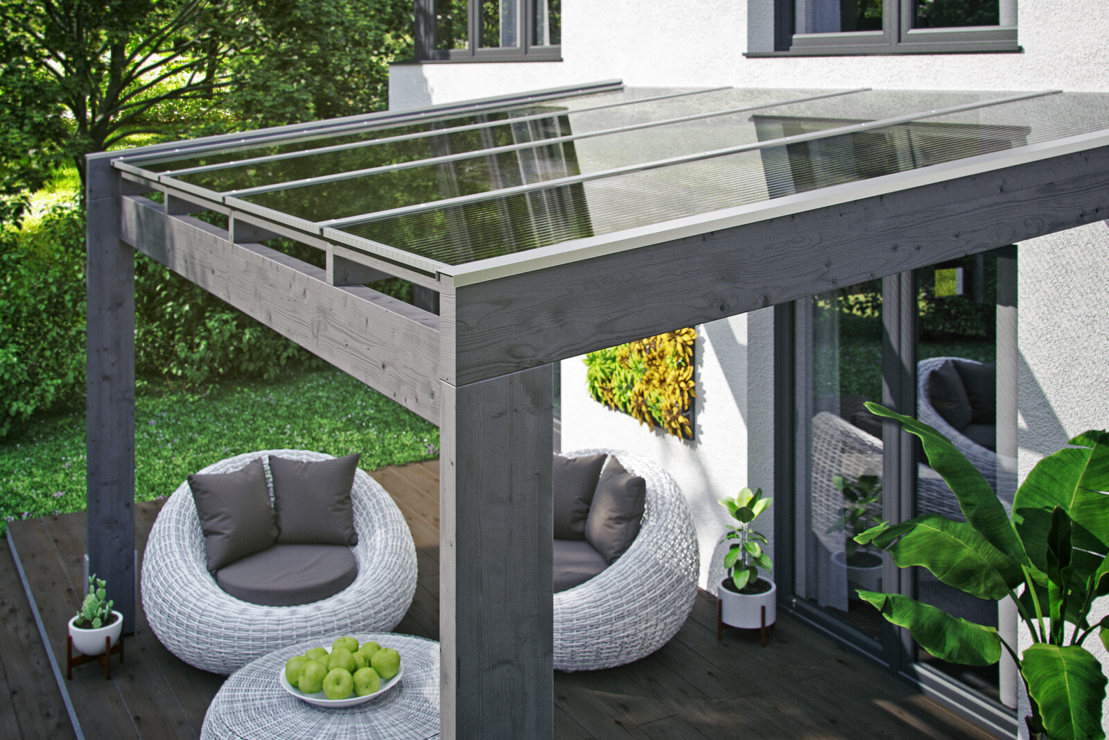 Terrassenüberdachung Novara 450 x 309 cm, Leimholz, schiefergrau