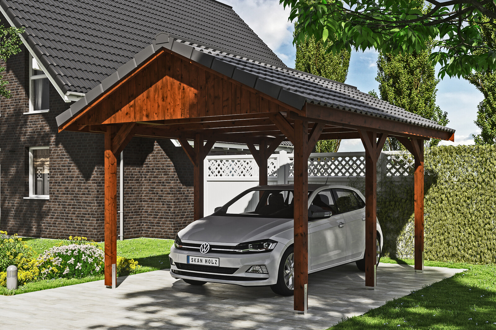 Carport Wallgau 380 x 500 cm, colour pre-treated walnut