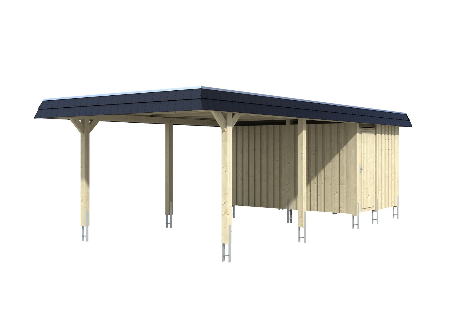 Carport Wendland, zwarte plaat met leisteenuiterlijk 409 x 870 cm, met bergruimte, onbehandeld, met dakbetimmering en EPDM-folie