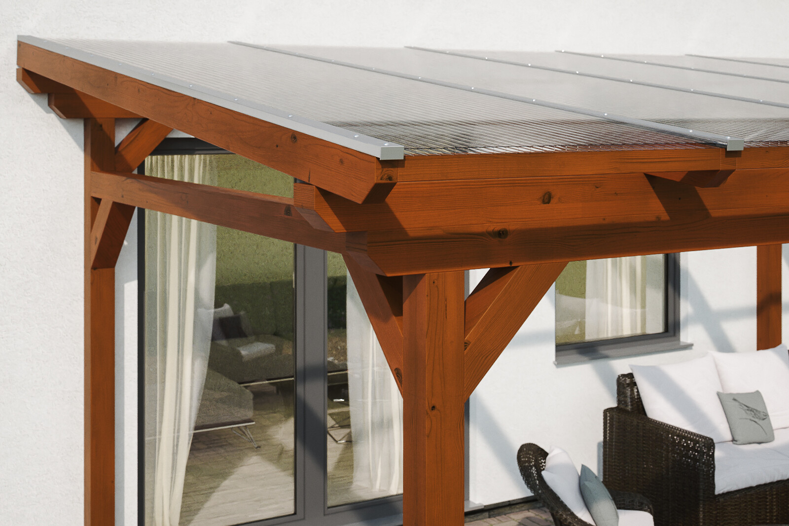 Terrassenüberdachung Sanremo 434 x 300 cm, Leimholz, nussbaum