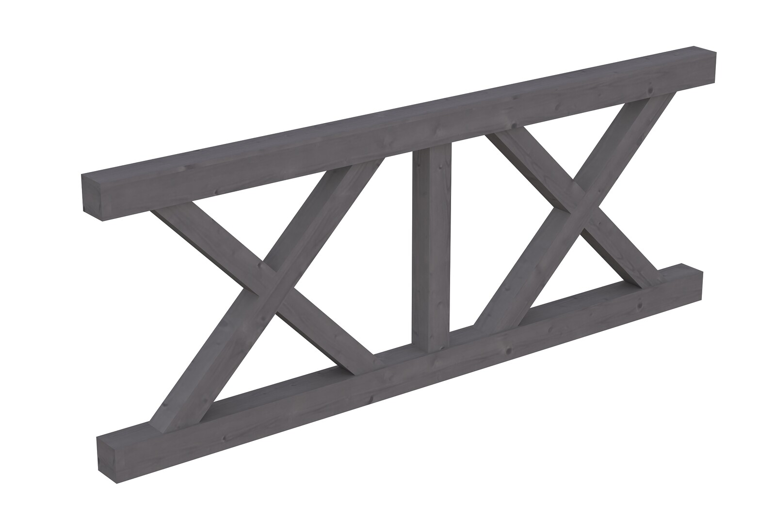 Leuning met andreaskruisen 220 x 84 cm, sparrenhout, gelakt in leigrijs