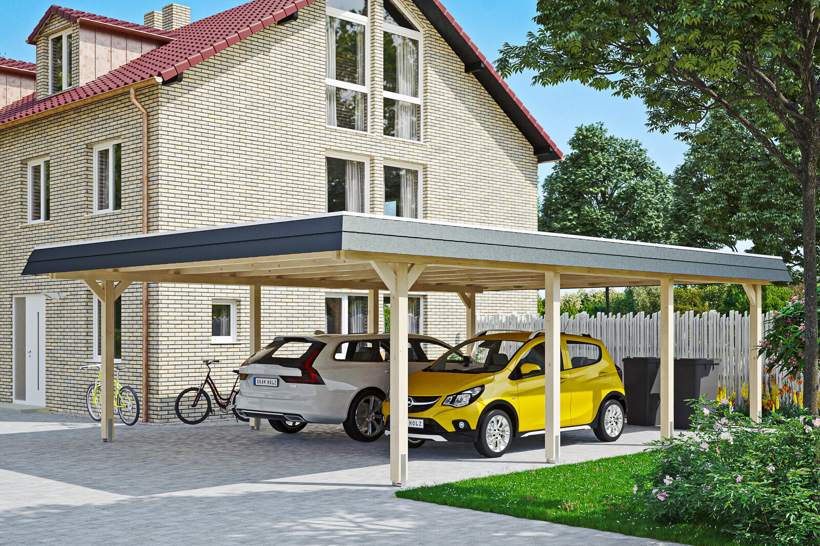 Carport Wendland 630 x 879 cm mit EPDM-Dach, schwarze Blende