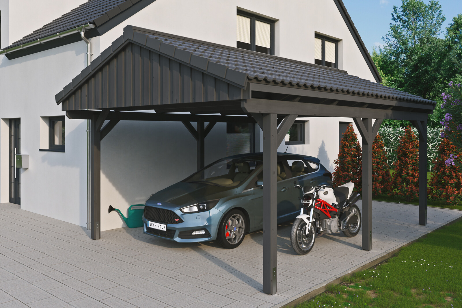 Carport Fichtelberg 423 x 566 cm, Dachlattung, schiefergrau