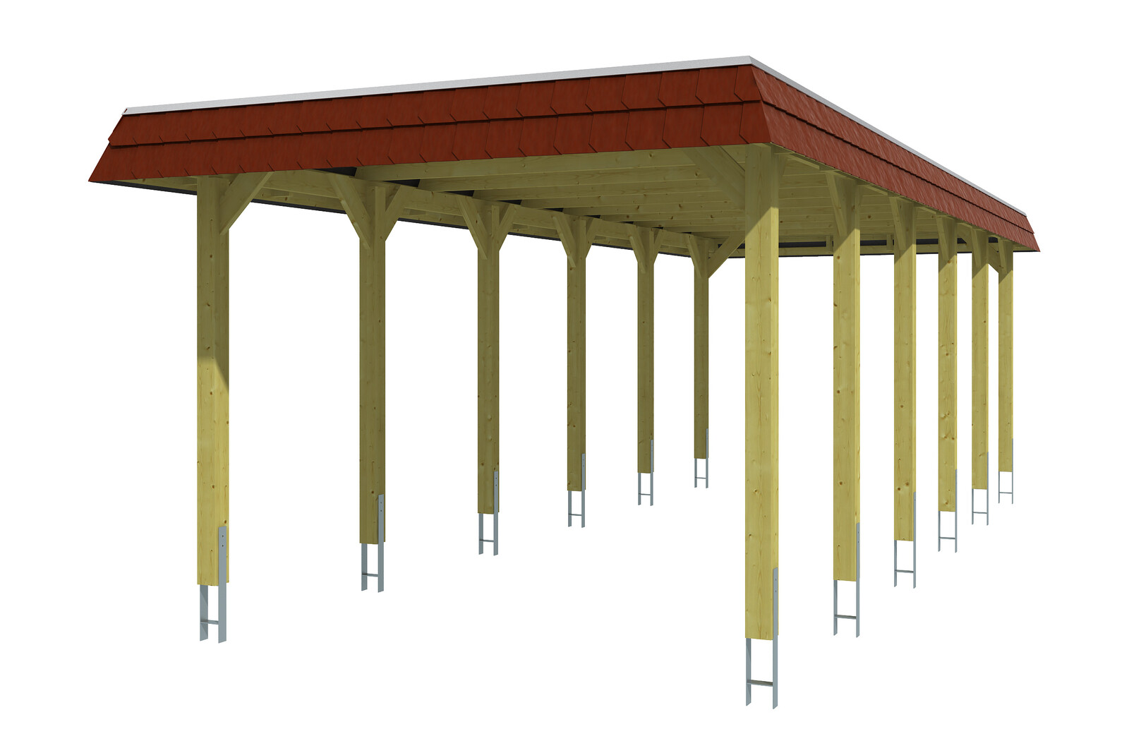 Carport Spreewald, rode plaat met leisteenuiterlijk 345 x 893 cm, gelakt in noten, met Aluminium dakplaten