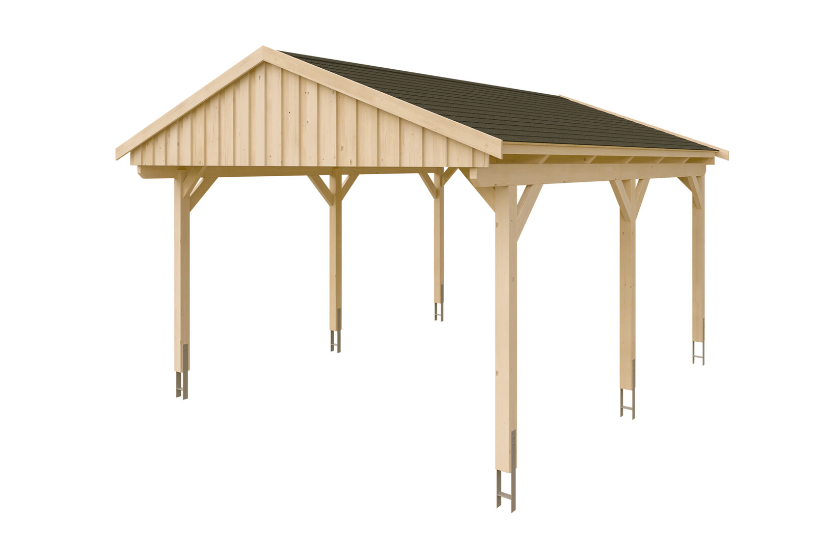 Carport Fichtelberg 423 x 566 cm, schwarze Schindeln, natur