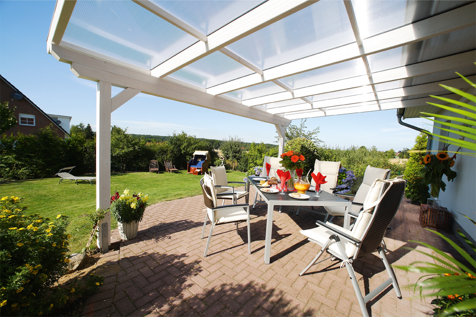 Terrassenüberdachung Ancona 434 x 250 cm, Leimholz, weiß