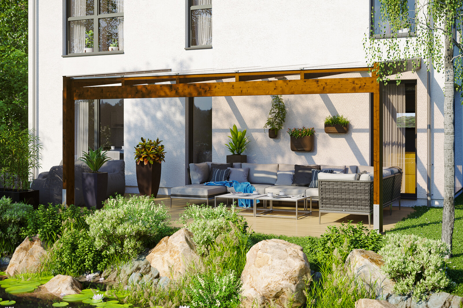 Terrassenüberdachung Novara 557 x 309 cm, Leimholz, nussbaum-test Matchcode