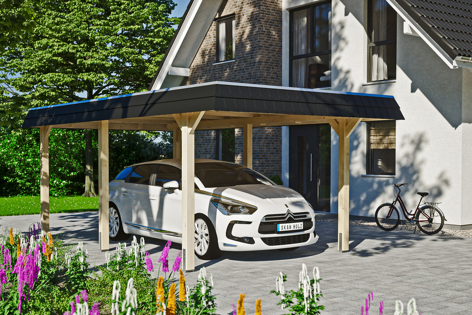 Carport Wendland, zwarte plaat met leisteenuiterlijk 362 x 628 cm, onbehandeld, met Aluminium dakplaten