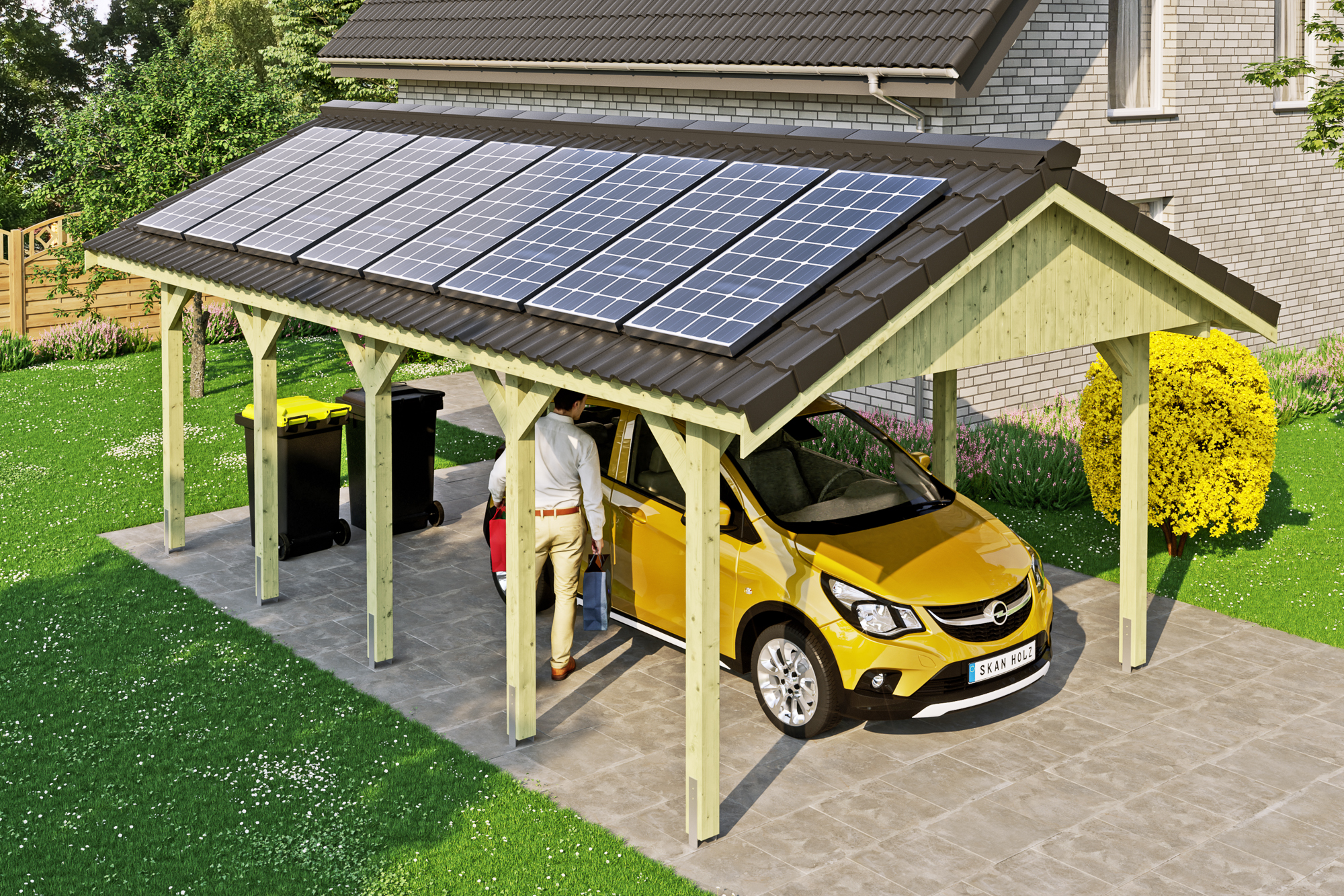 Satteldach Carport mit Solarpanelen.