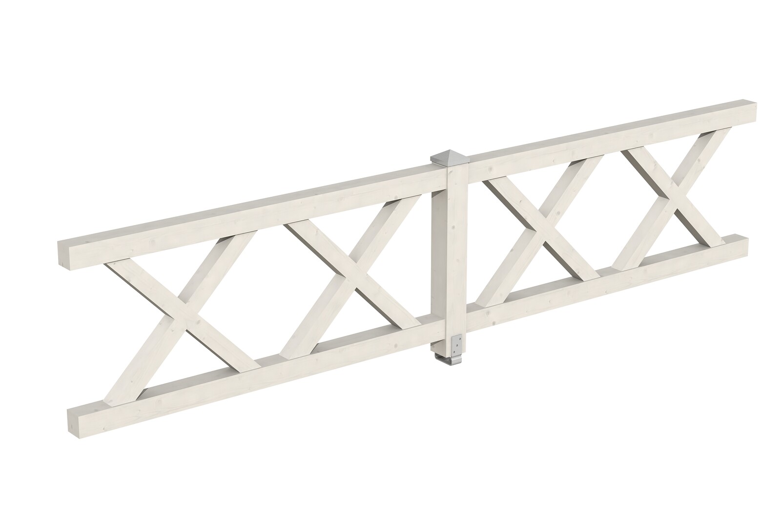 Balustrade 400 x 84 cm, Croix de saint André, bois d'épinette, traitement coloré blanc