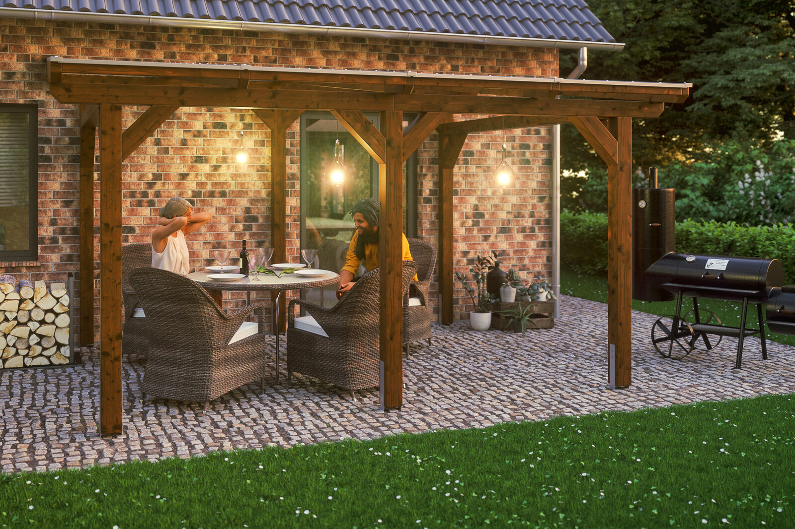 Terrassenüberdachung Siena 434 x 250 cm, Leimholz, nussbaum