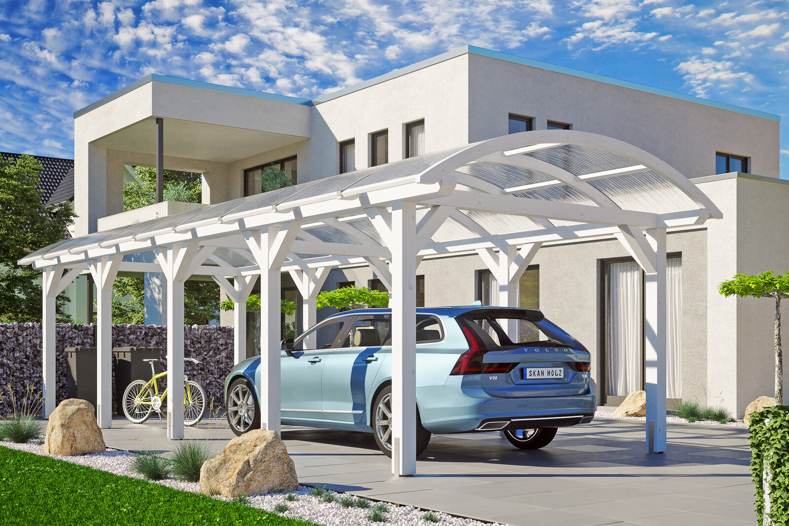 Bogendach-Carport Franken 376 x 969 cm, weiß