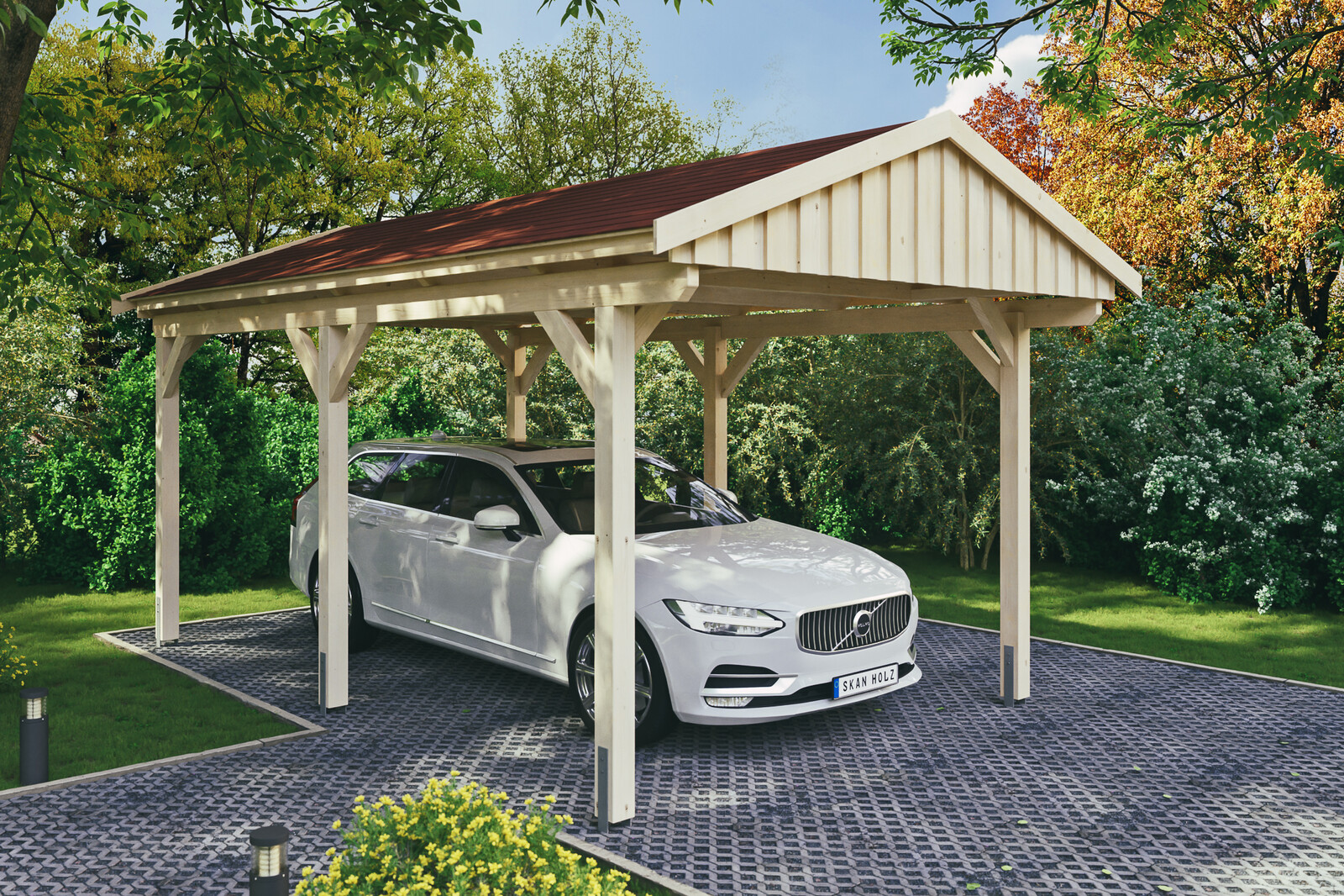 Carport Fichtelberg 317 x 566 cm, rote Schindeln, natur