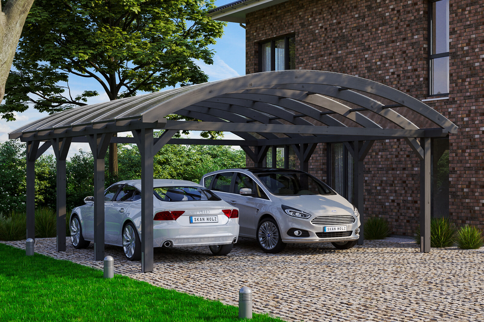 Bogendach-Carport Franken 635 x 755 cm, schiefergrau