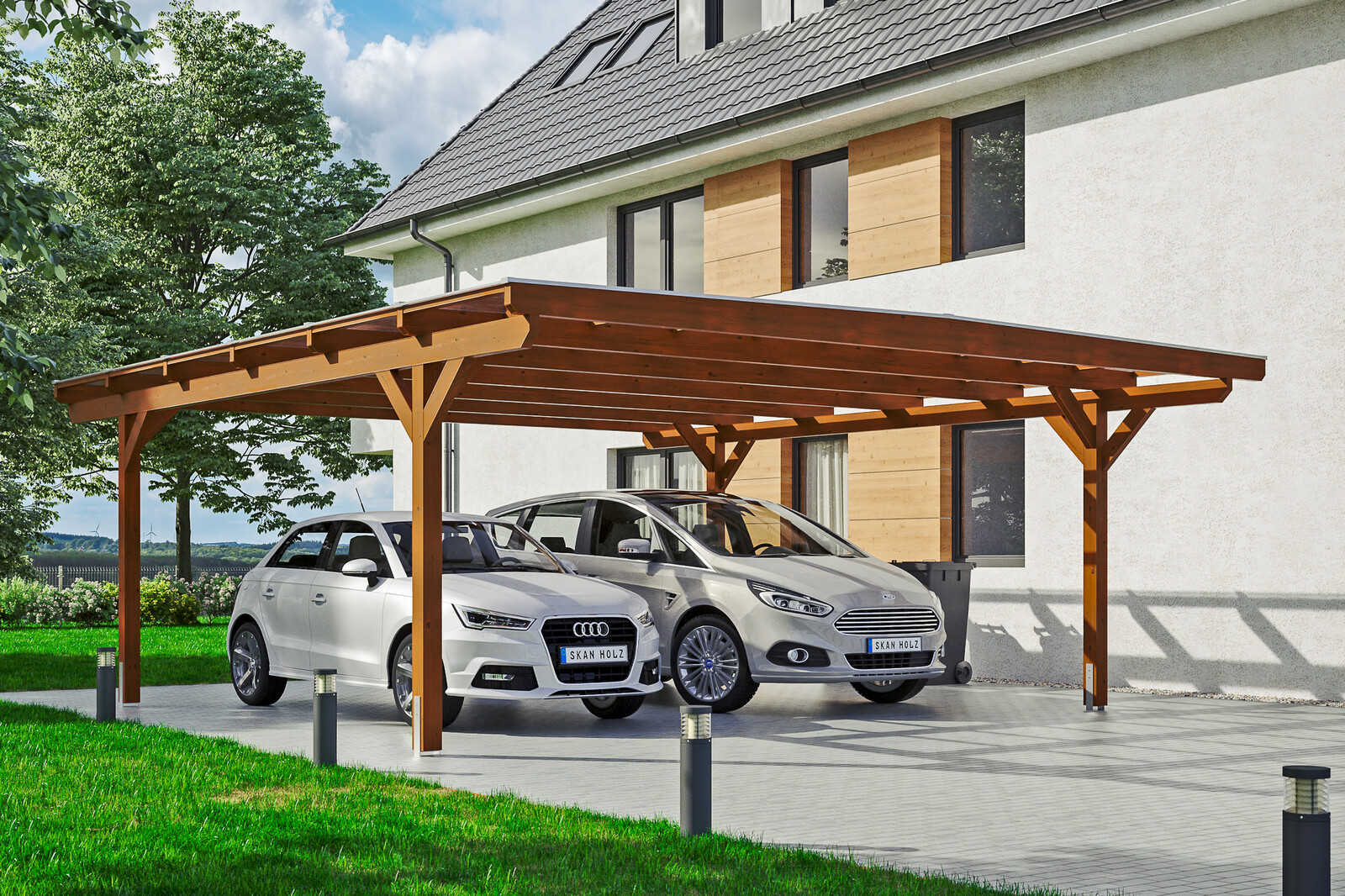 Carport Odenwald 640 x 648 cm, nussbaum