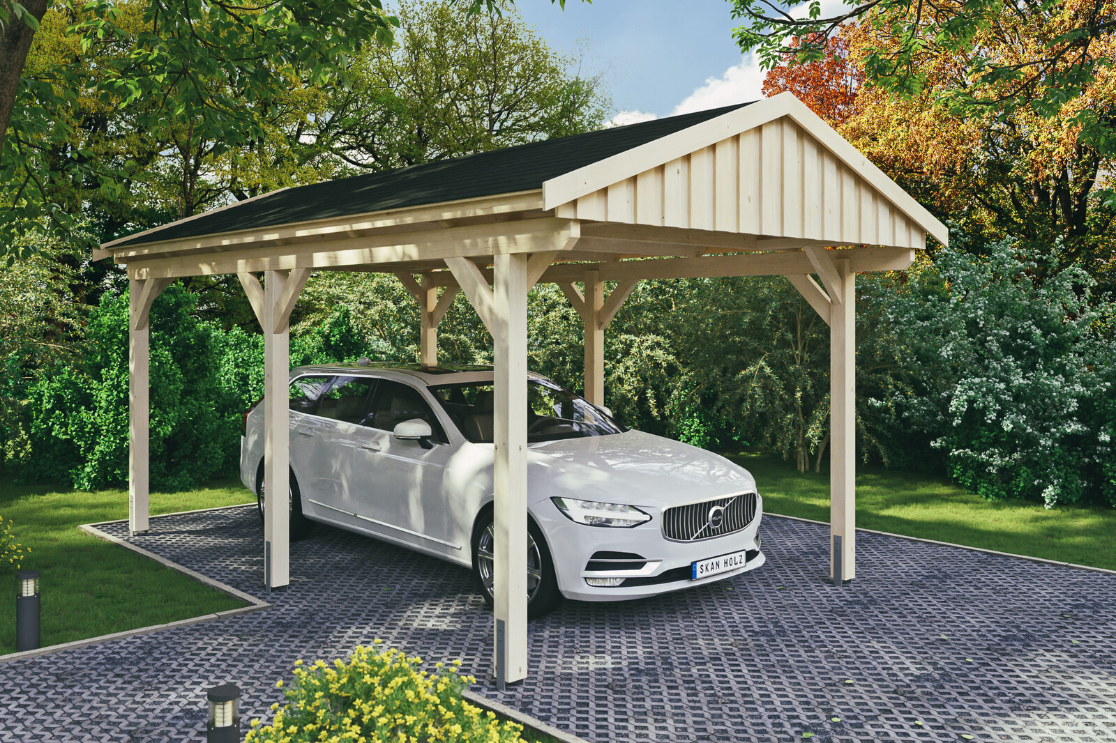 Carport Fichtelberg 317 x 566 cm, schwarze Schindeln, natur