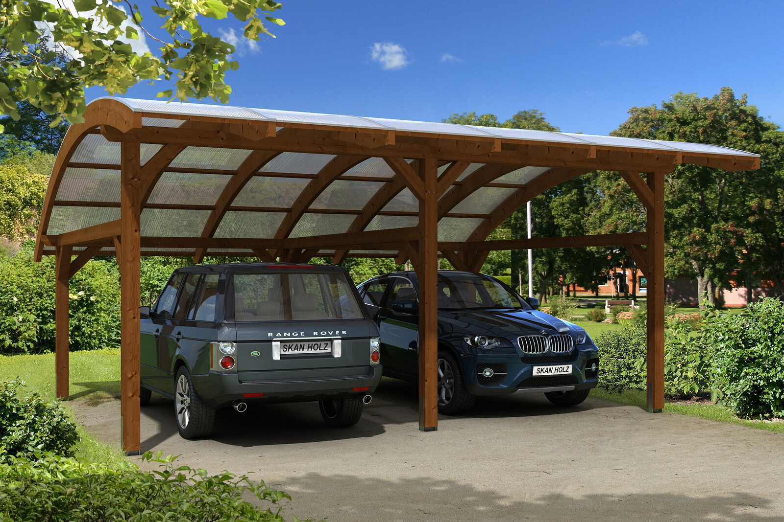 Carport Schwaben 648 x 630 cm, nussbaum