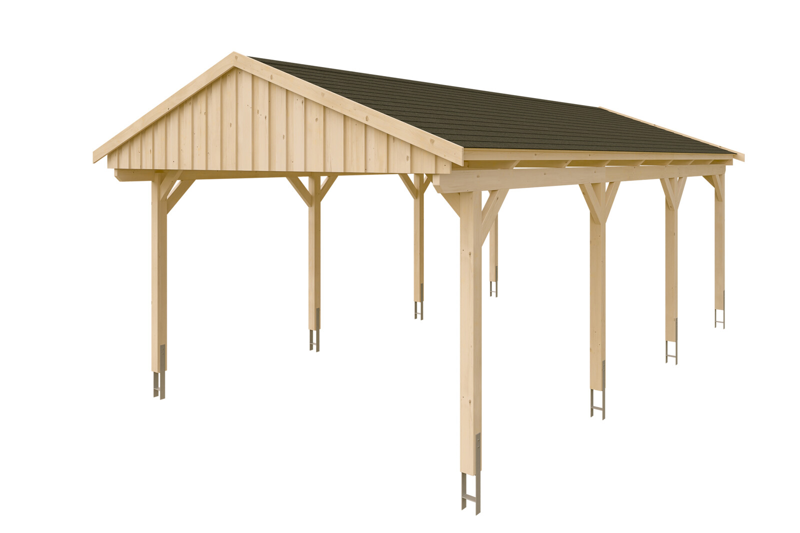Carport Fichtelberg 423 x 808 cm, schwarze Schindeln, natur