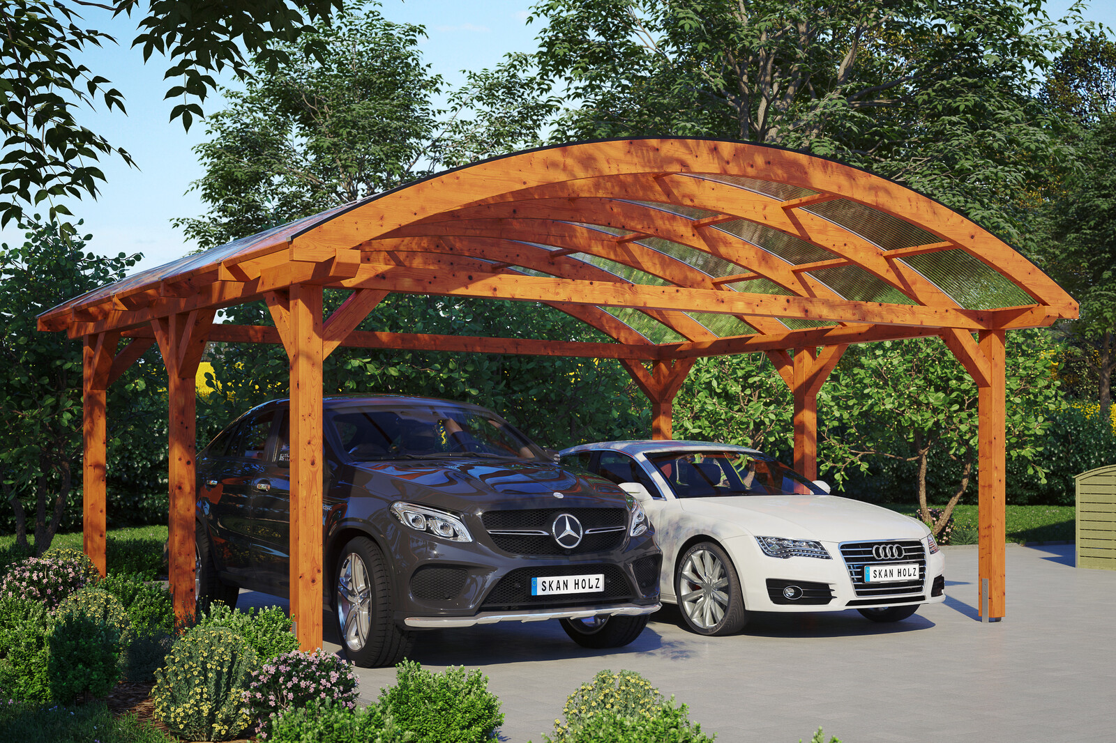 Bogendach-Carport Franken 635 x 541 cm, eiche hell