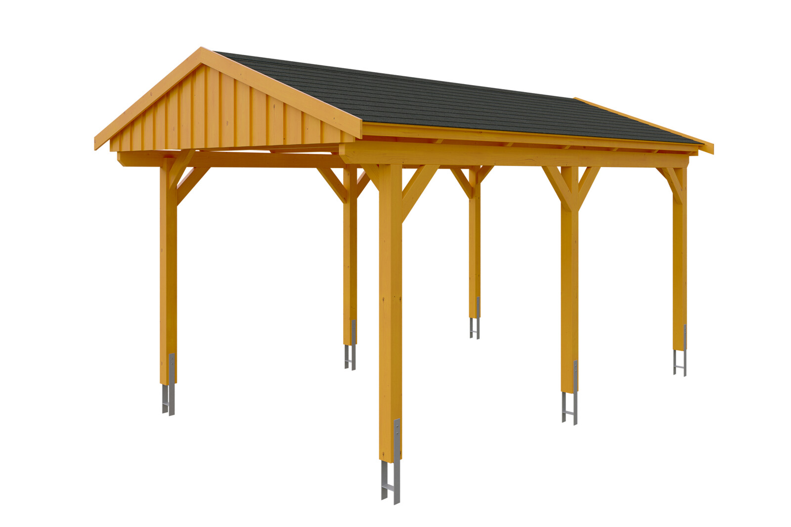 Carport Fichtelberg 317 x 566 cm, schwarze Schindeln, eiche hell