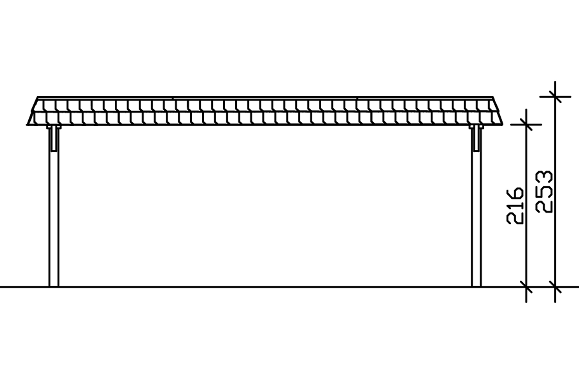 Carport Wendland 630 x 879 cm mit EPDM-Dach, schwarze Blende, eiche hell